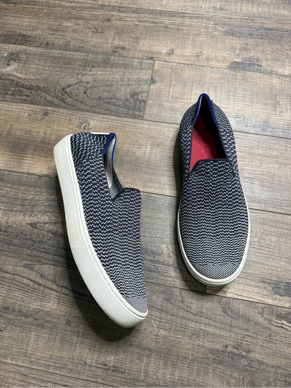 Rothy's Navy & White Knit Slip-On Loafers Women's Size 8.5